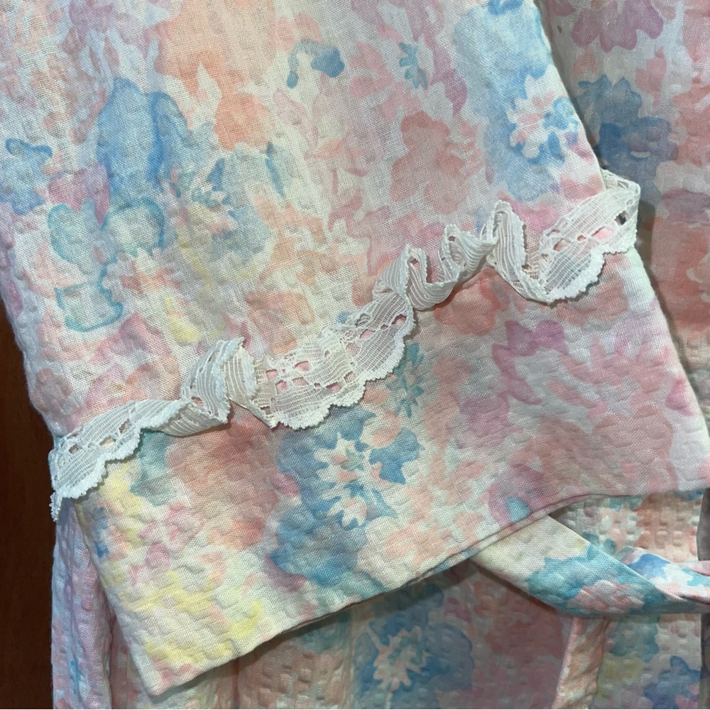 Vintage Appel Belted Pastel Floral Robe Seersucker Women’s Large Union Made USA - Picture 5 of 12